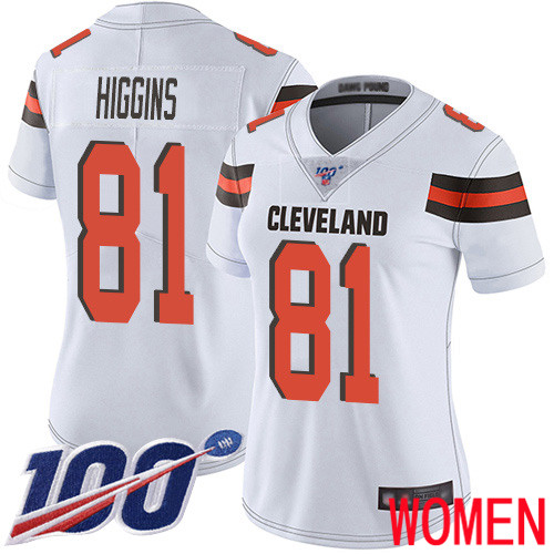 Cleveland Browns Rashard Higgins Women White Limited Jersey 81 NFL Football Road 100th Season Vapor Untouchable